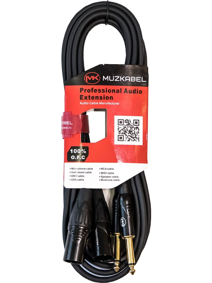 Аудио кабель MUZKABEL AMC12, 2JACK (моно) - 2XLR (папа) миниатюра 2